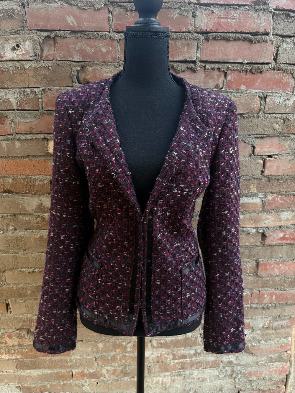 Oscar de la Renta Plum & Multicolor Tweed Fitted Jacket